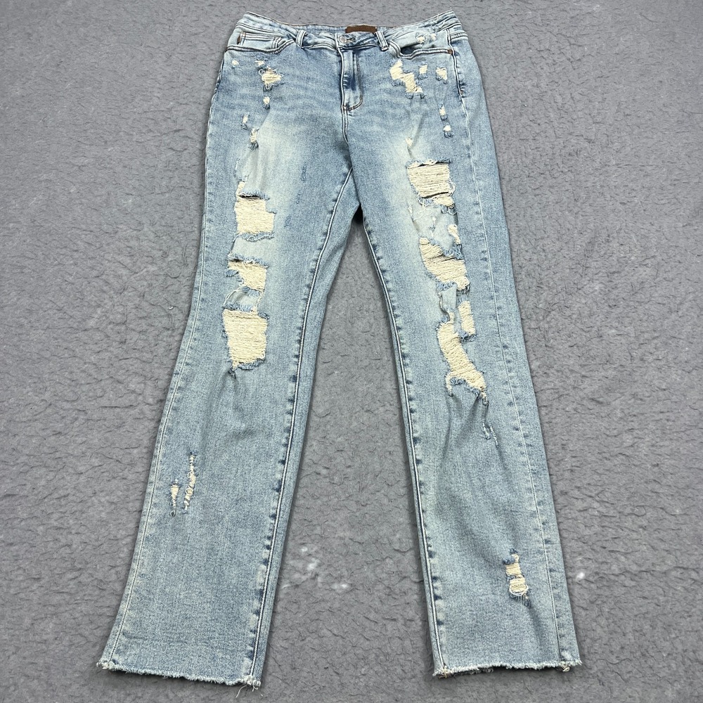 Judy Blue Boyfriend‎ Fit Jeans Womens 13/31 Blue Light Distressed Stretch Denim